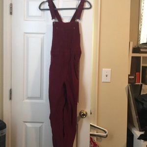Free people red corduroy skinny overalls NWOT